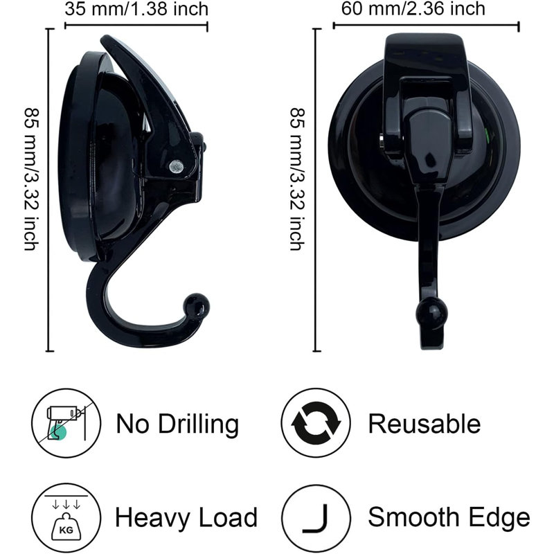 Heavy Duty Vacuum Shower Hooks With Super Suction, Reusable Bathroom Robe Hooks For Non-Porous Surfaces, No Tools Installation