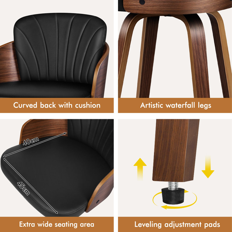 Swivel Upholstered Counter Stool with Solid Wood Frame, Black/Brown