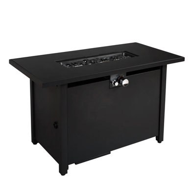 42" Rectangle Fire Pit, 50000 , Black Metal, Lava Rock Compatible, Elegant Style Pit Table, Finish, Ignition Type Push-Button, Steel