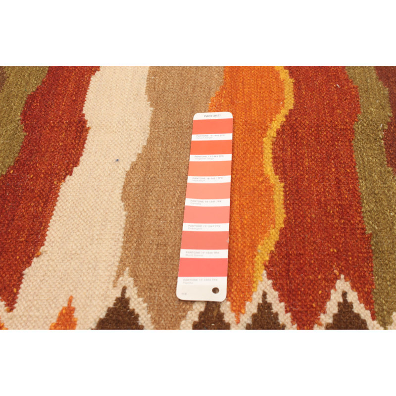 Tapis orange / jaune / rouge en laine tissé à plat New Ashford