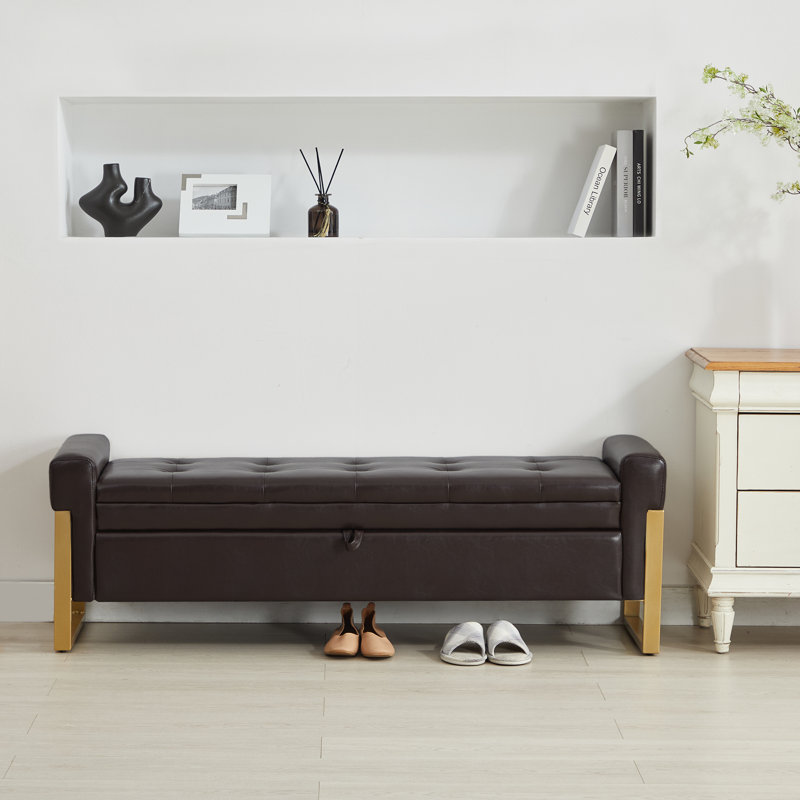 57'' Wide Tufted Rectangle Storage Ottoman, Espresso Faux Leather