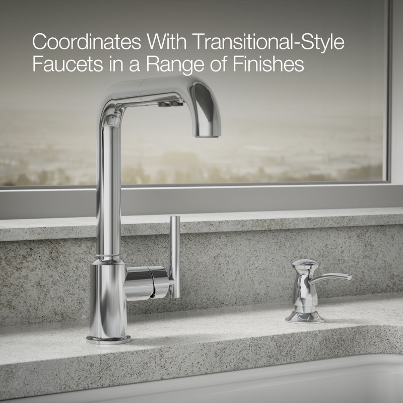 Transitional Design Refillable Soap Dispenser, Lotion Dispenser for Bathroom or Kitchen, Polished Chrome