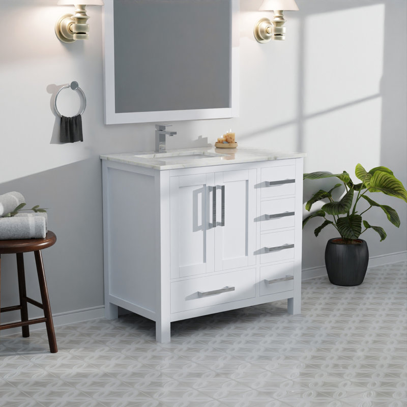 Dark Grey Bath Vanity 36 in. W x 22 in. D, Left Offset and 34 in. Mirrors, White
