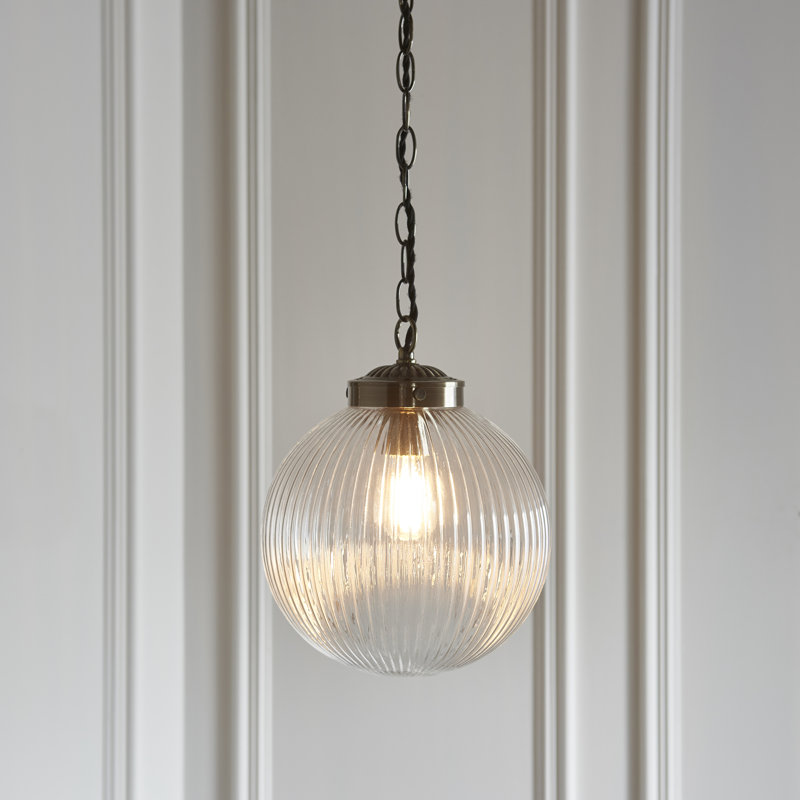 Bateson 1 - Light Globe Pendant, 100cm H x 25cm W x 25cm D, Antique Brass/Clear Ribbed Glass