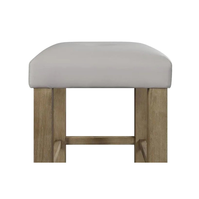 De 2 tabourets à hauteur de comptoir fuselés gris et chêne, siège rembourré à boutons en cuir PU pour un environnement de repas confortable avec coussin en contreplaqué de mousse.