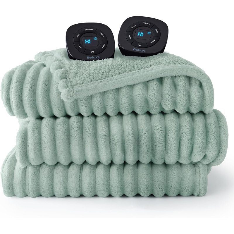 Couverture électrique - Couverture chauffante en flanelle rayée épaisse avec 6 réglages de chaleur, chauffage avec 10 réglages de temps