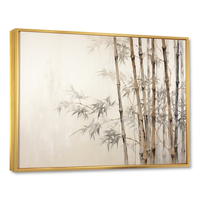 Beige minimalisme bambou sérénité IV - impression sur toile de bambou, H 12 po x l 20 po x P 1 po, Cadre flottant doré