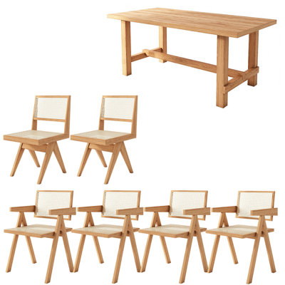 Nordic Style All-Solid Wood Rectangular Dining Table Set