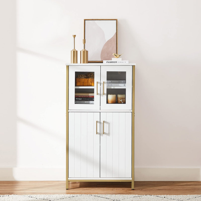 Warburton 4 -Door 2 -Shelf, White/Gold