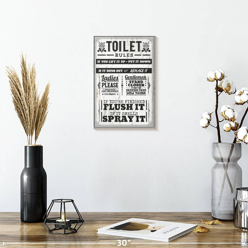 Proper Bathroom Rules Canvas Print, 12" H x 8" W x 1" D