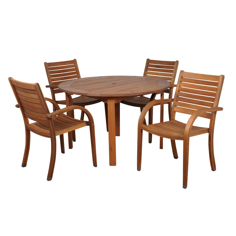 Trosper 4 - Person Wood Patio Dining Set with Round Table