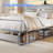 Size Bed Frame With Headboard, Metal Platform Bed Frame With Charging Station, Heavy Duty Platform Bed Frame With LED, Easy Assembly