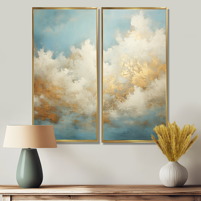 Décoration murale beige or Minimalisme nuages III - Beige, H 32 po x l 32 po, Reproduction encadrée sans passe-partout, Doré