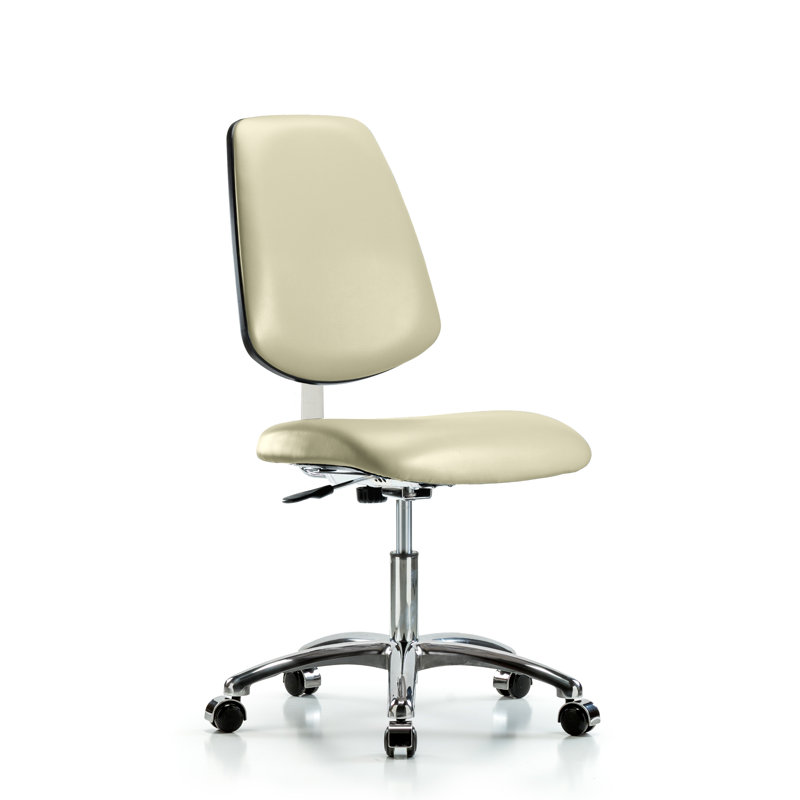 Calista Vinyl Task Chair, Adobe White Vinyl, Chrome Casters