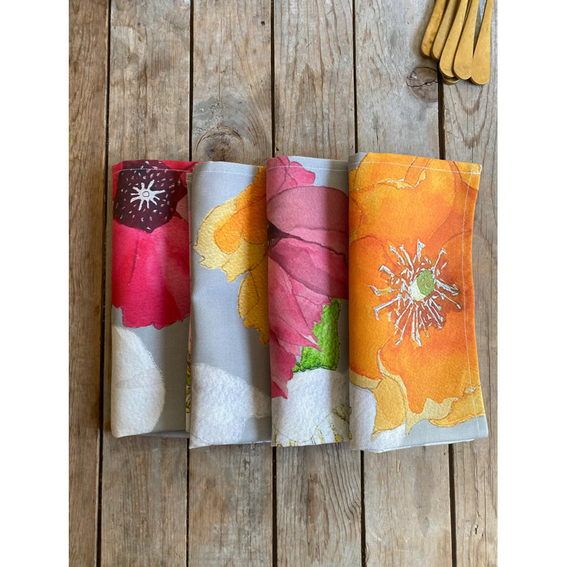 Ensemble de serviettes de table: fleurs de cactus sur fond gris