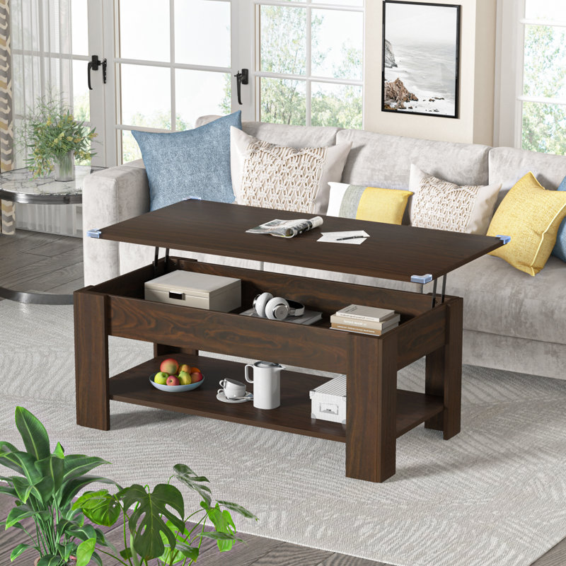 Table basse à 4 pieds avec rangement Auxvasse, Noyer, H 19,5 po x l 48 po x P 23,6 po