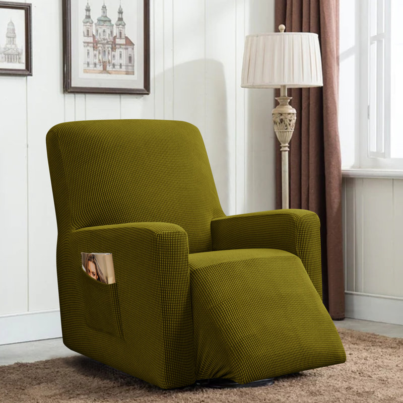 Housse pour fauteuil inclinable à coussins carrés/rectangulaires, Mélange de polyester jaune-vert