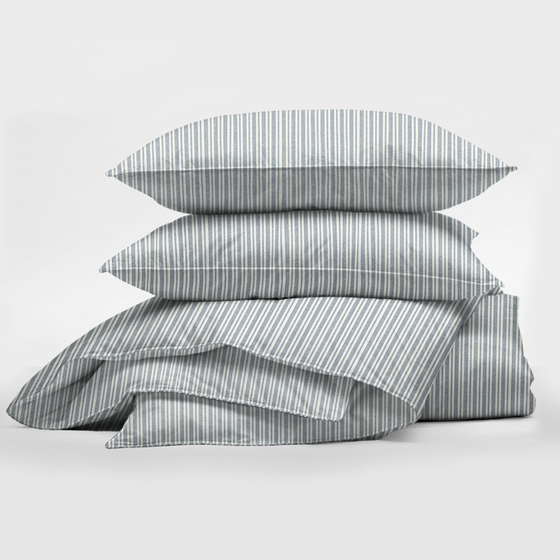 Pacific Stripe Reversible Cotton Comforter Set, Denim, Super King Comforter + 2 King Shams