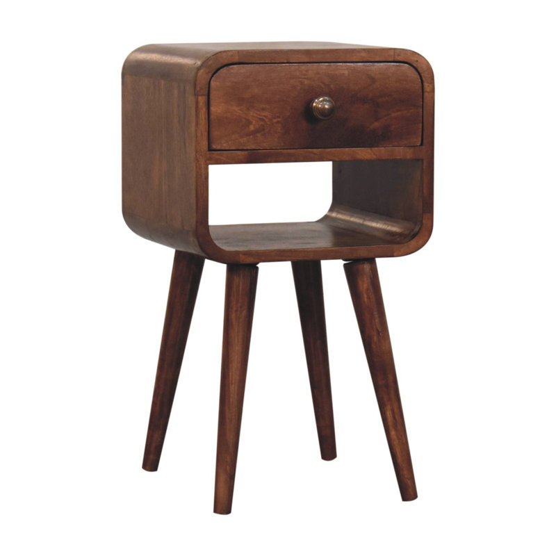 Mini Honey Caramel Mango Wood Bedside Table with Drawer