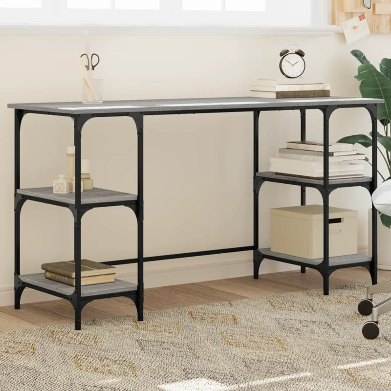 Cascadera Metal Base Writing Desk, 75cm H x 140cm W x 50cm D, Grey Sonoma