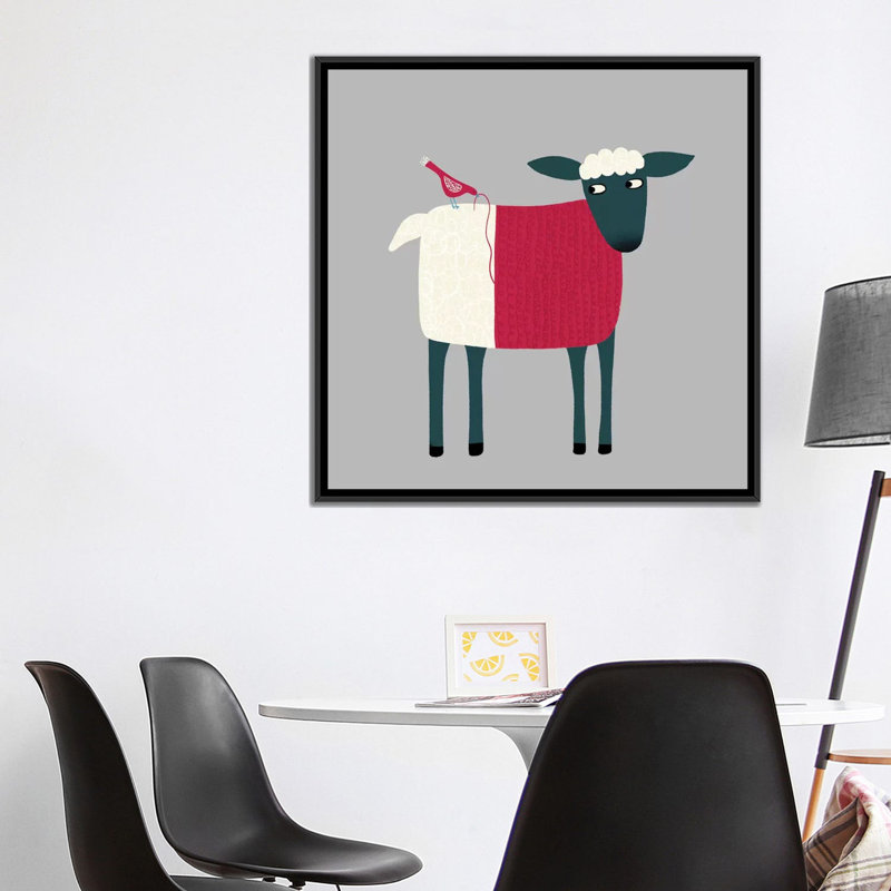 «Sheepish» par Nic Squirrell - impression, H 37 po x l 37 po x P 1,5 po, Pas de tapis, Toile avec cadre noir