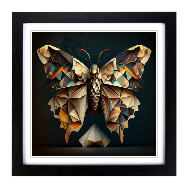Moth Cubism - Framed Print, Black