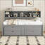 Full Size Grey Pinewood Storage Daybed with 2 Cabinets, 4 Drawers &amp; Shelves - No Box Spring Needed