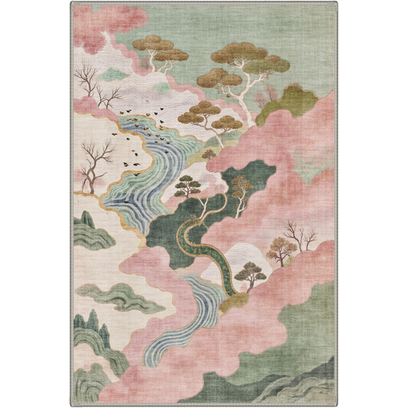 Tapis 2 x 3 pour la salle de bain de la cuisine de l'entrée, tapis lavable à la machine, tapis abstrait moderne, tapis à poils courts avec envers antidérapant, rose sauge