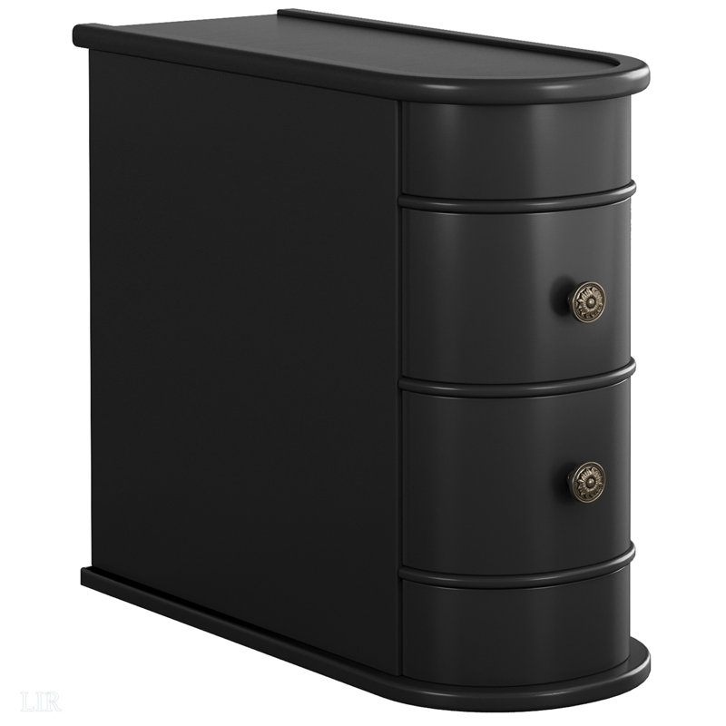 10.8 Inches Narrow Black End Table With 2 Drawers – Fully Assembled Solid Wood Side Table, Slim Nightstand For Small Spaces, Vintage Bedside Table, No Assembly Required, End Table