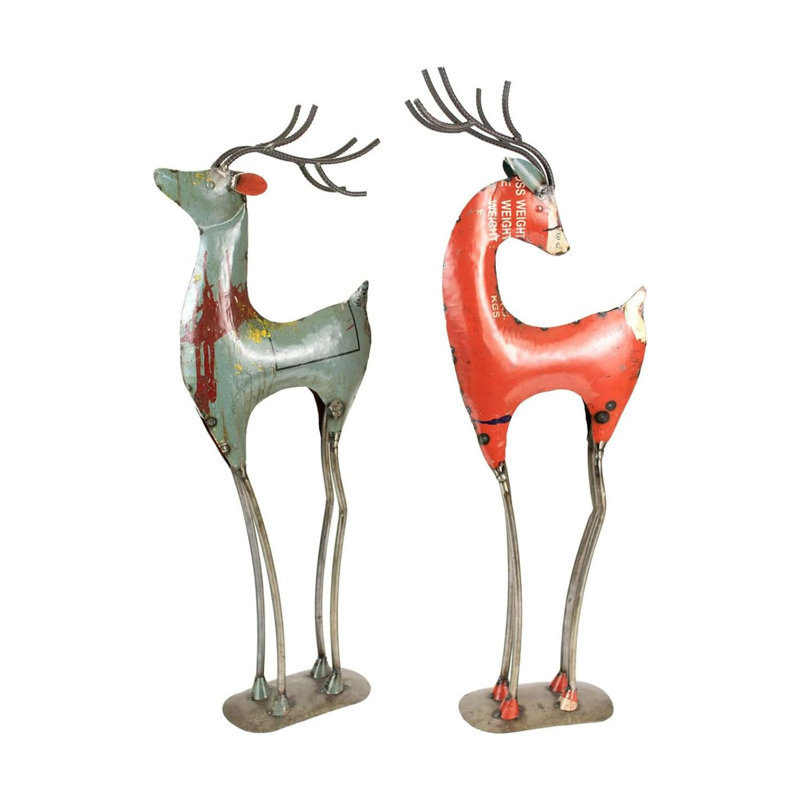  Cerf en fer recyclé à la main - ensemble de 2 décorations décoratives des Fêtes