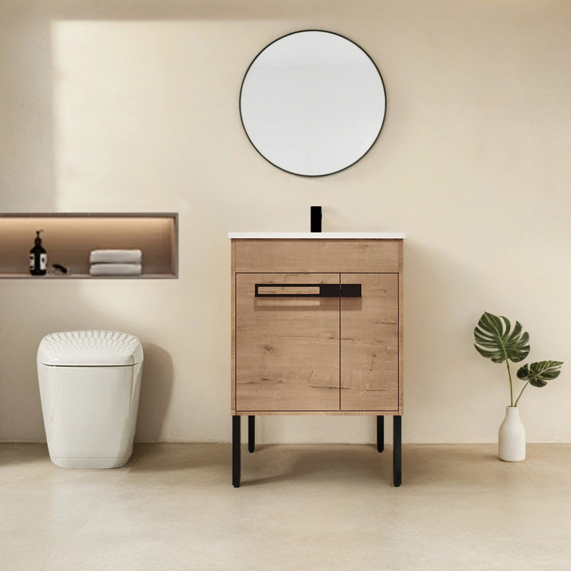 Ensemble de meuble-lavabo simple 24,04 po avec plateau en céramique Keyvan, Naturel, 24"