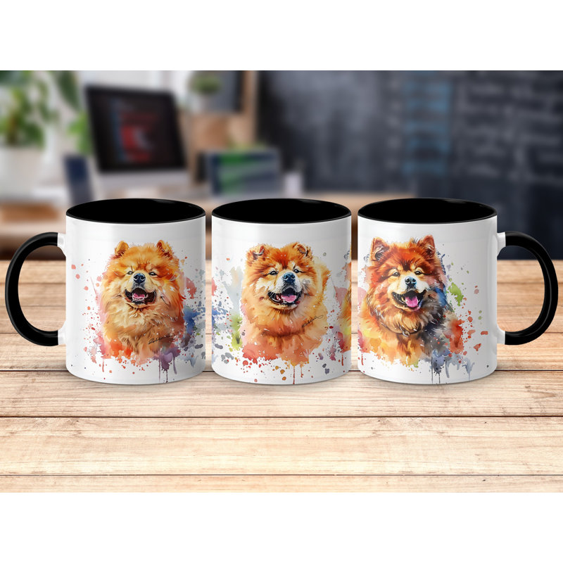 Three Happy Watercolor Chow Chow Dogs 11oz Coffee Mug, Black, 2