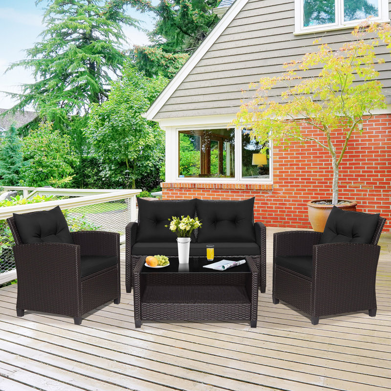 Anaan 8 - Person Patio Conversation Sets with Cushions, Black