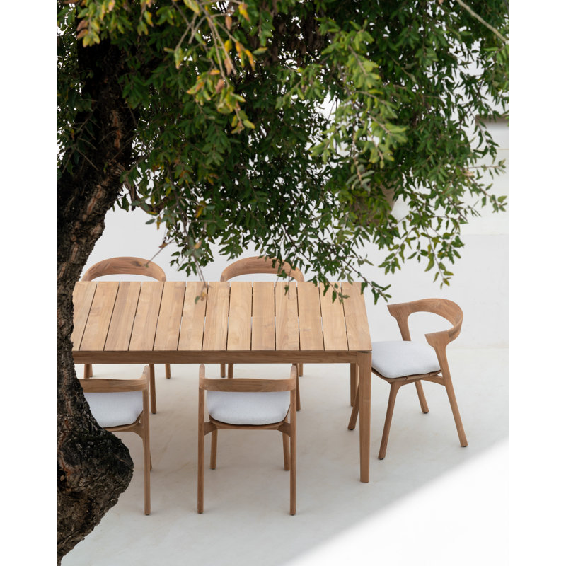Bok Outdoor Teak Dining Side Chair, Teak Black Frame/Off White Cishion