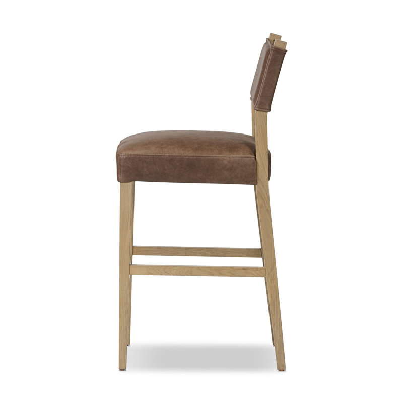 Ferris Stool, Light Oak, Palermo Cigar Genuine Leather, Bar Stool (29.92" Seat Height)