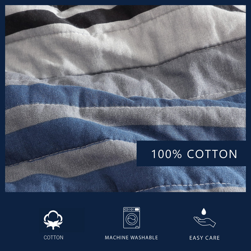 Full Grey Heather Cotton Reversible Quilt Set