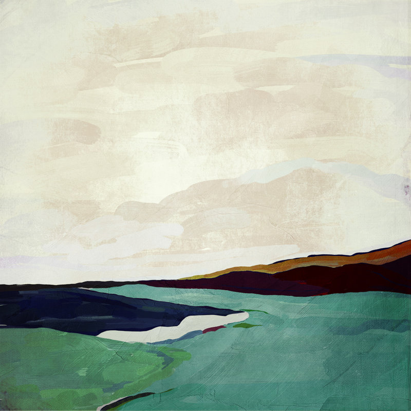Costa Modscape VI par Chichi - Peinture de paysage côtier moderne, H 45 po x l 60 po, Noir
