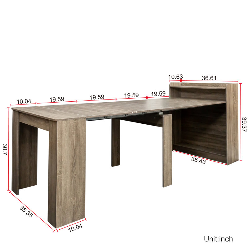 Modern Extendable Dining Table with Built-In Storage, Brown Wood