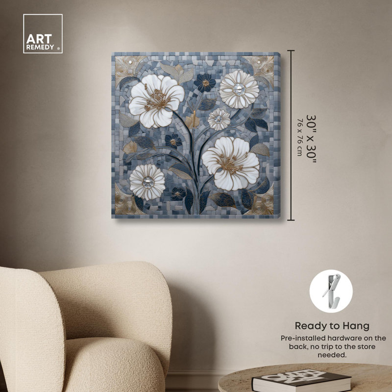 «Silvered Stamen Bathroom Art» par Art Remedy, H 30 po x l 30 po, Toile tendue avec châssis