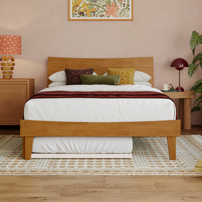 Phoenix Wood Platform Bed with Trundle, Light Toffee, Full