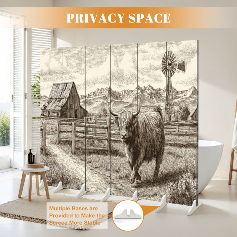 Paravent rustique à 6 panneaux paravent Royal Nostalgic, campagne, vache, grange, moulin, sépia, œuvre d'art rustique, toile, écran, séparateur de pièce
