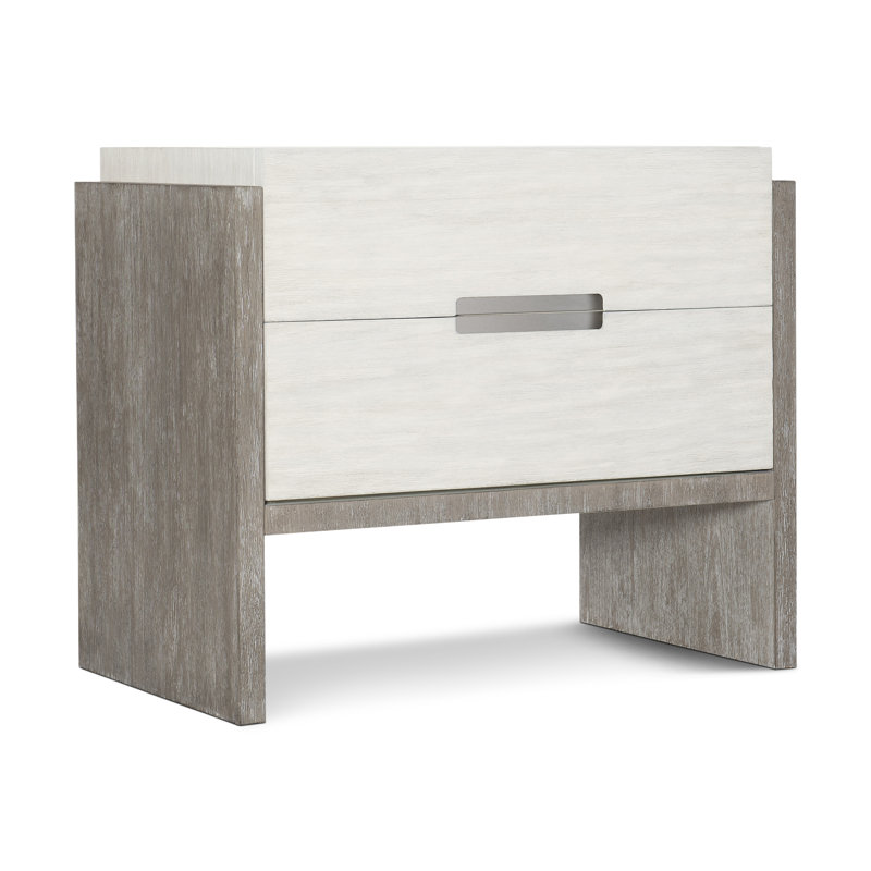 34" Two-Tone Brown and White Solid Wood Nightstand