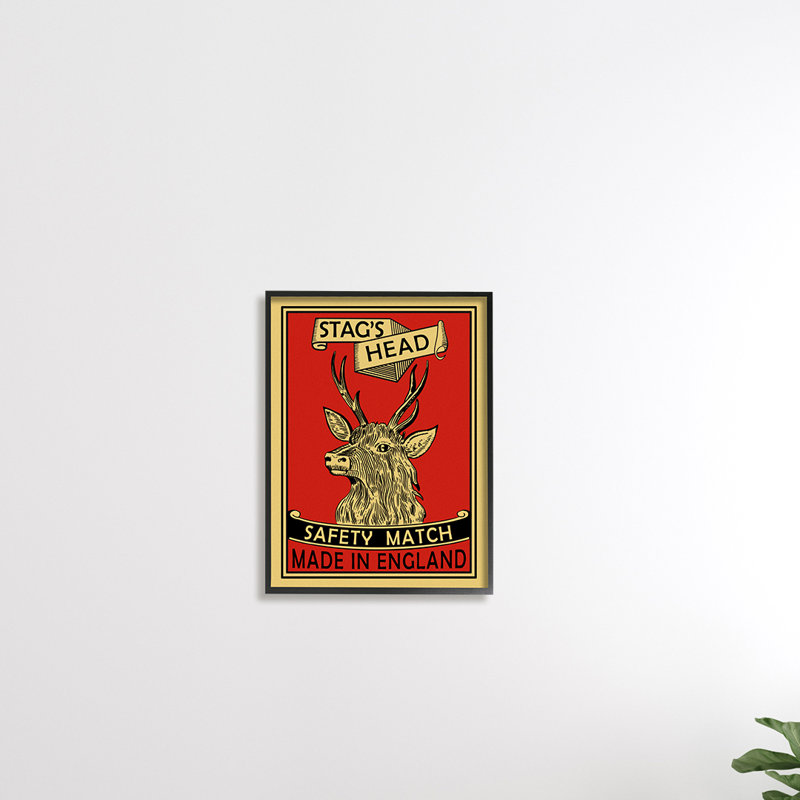 Publicité cerf de sécurité rouge cerf «Stag's Head Match», H 20 po x l 16 po, Giclée encadrée blanc bord de mer