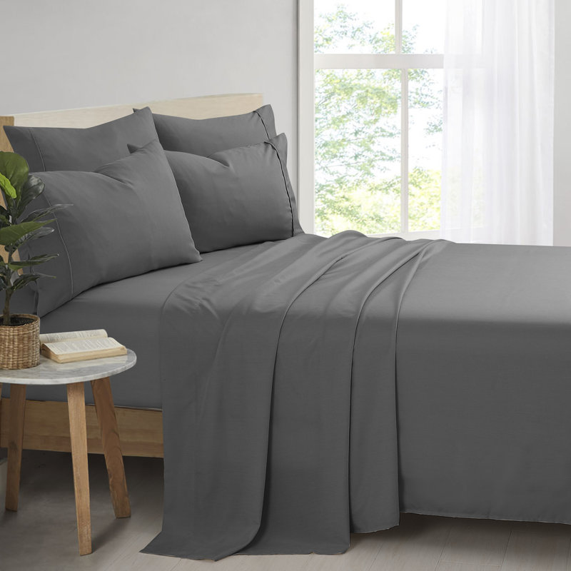 Ensemble de draps en bambou et rayonne avec taies d'oreiller, Gris anthracite