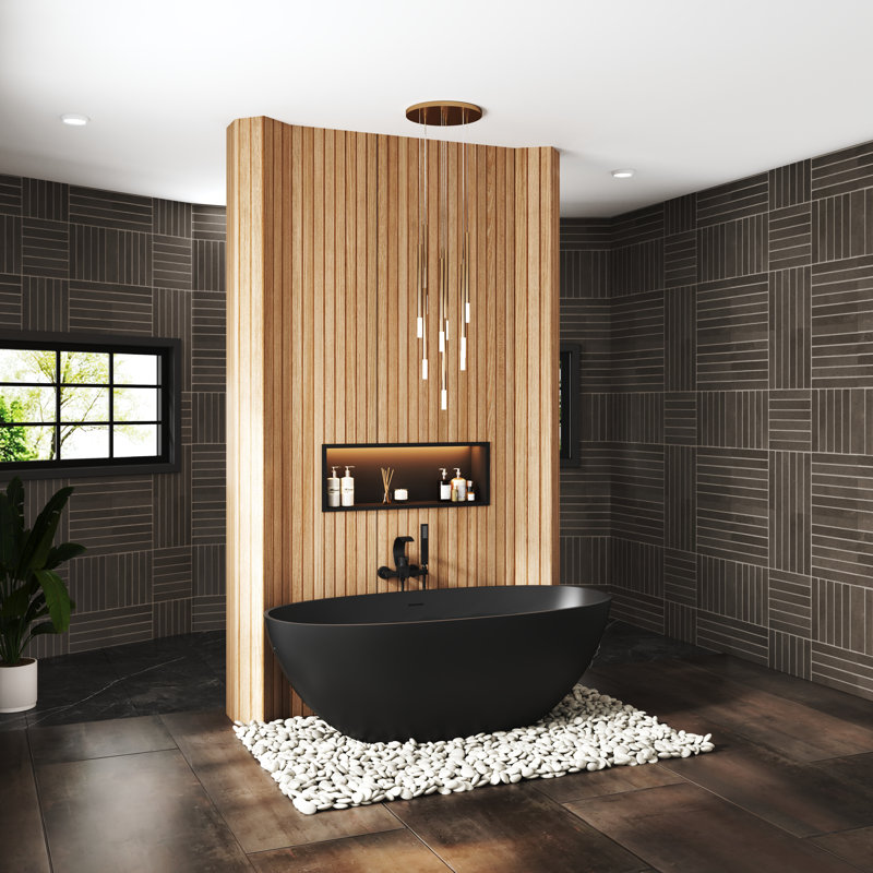Baignoire de trempage autoportante en pierre 65 po x 30 po Monaco, Noir mat