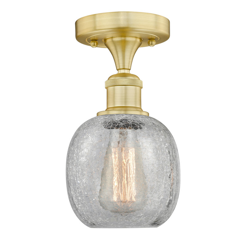 Magreb Glass Semi Flush Mount, Satin Gold, Clear Crackle