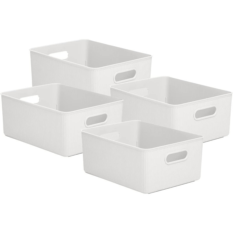 Ensemble de boîtes en plastique nervuré, Blanc, 4