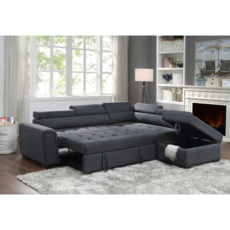 Canapé-lit modulaire en tissu avec repose-tête réglable et repose-pieds avec rangement