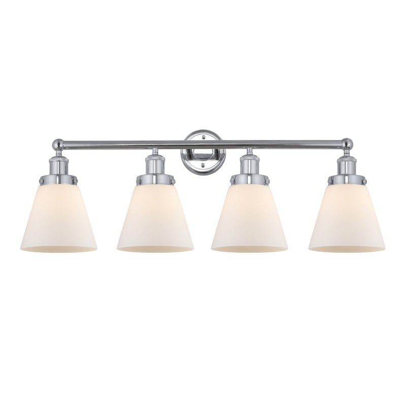 Éclairage pour meuble-lavabo de salle de bain 4 lumières Edison Cone, Blanc mat, Chrome poli