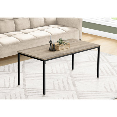 Table basse contemporaine dans une chambre à coucher contemporaine, l 40 po rectangulaire, stratifié taupe, table basse avec support en métal noir, housse en stratifié, cadre, design moderne